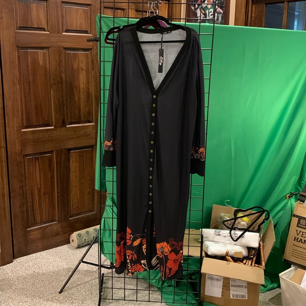 Long Black Floral Duster